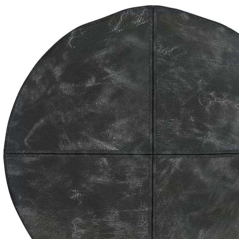 Pouf rond ottoman de 18 pouces en cuir véritable noir