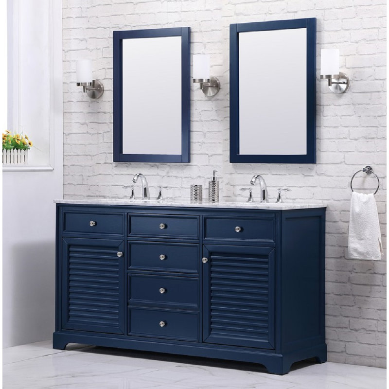 Closter 60'' Double Bathroom Vanity with Stone Top, Blue