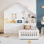 Lit simple blanc avec fenêtre, tiroirs, douilles et support avec rangement de tiroir, étagère de chargement-104191030