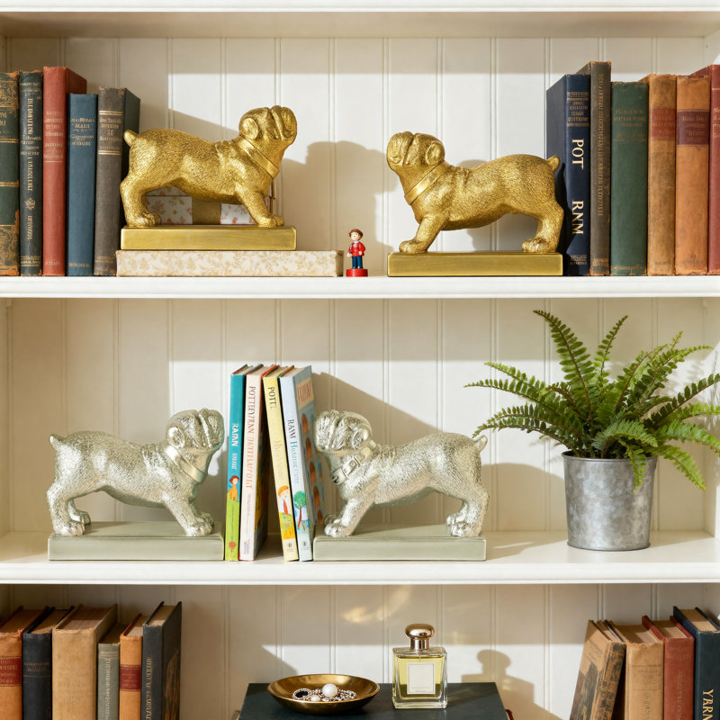 Ensemble de 2 serre-livres Bulldog argentés, Argent argent