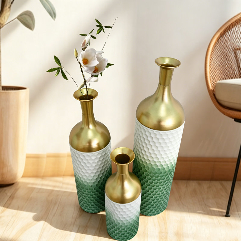 Vase de plancher décoratif en métal vert et blanc, Vert et blanc dégradé