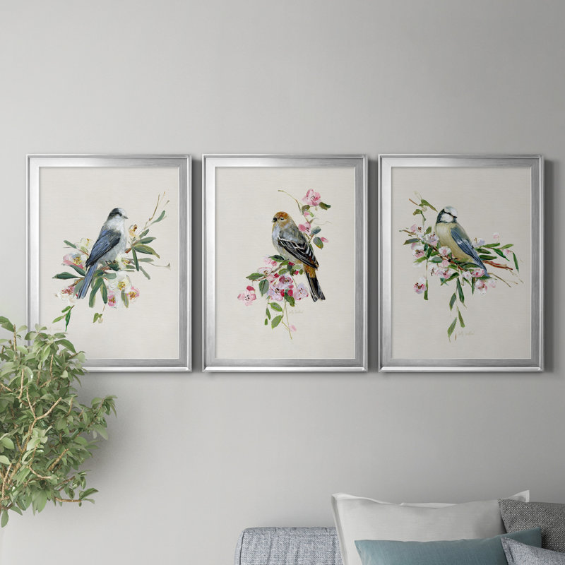 «Spring Song Blue Bird», ensemble de 3 peintures sur toile encadrées, H 22,5 po x l 91,5 po x P 1,5 po