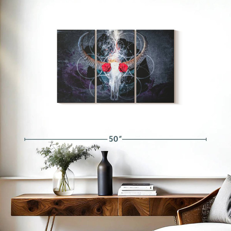 Hitzel Bull Skull Roses, 20" H x 33" W
