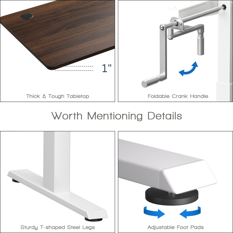 Bennink Adjustable Metal Base Standing Desk, Walnut/White