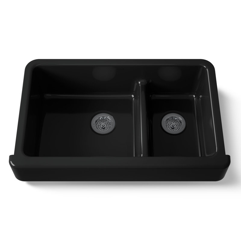 Whitehaven 36" L x 22" W Double Basin Farmhouse/Apron Kitchen Sink, Black Black
