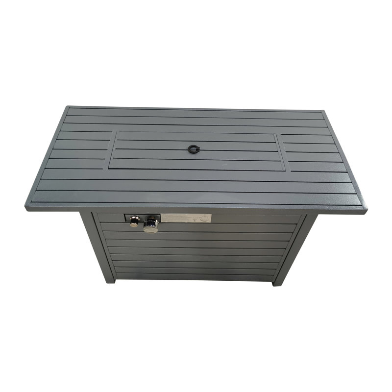 Table de foyer d'extérieur en acier au propane avec couvercle, 50000, allumage 8 heures, bouton-poussoir, l 42 po x H 25 po, gris, table de foyer à pile, 8 heures de combustion, couvercle gris