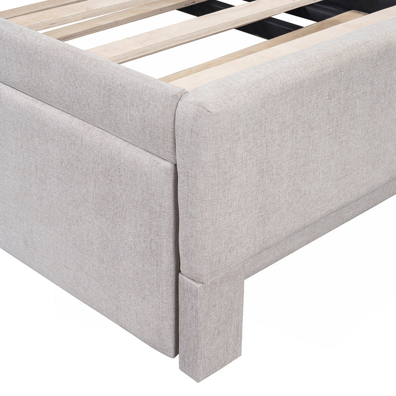 Twin Size Upholstered L-Shaped Upholstered Daybed With Pop Up Trundle, Beige, Beige