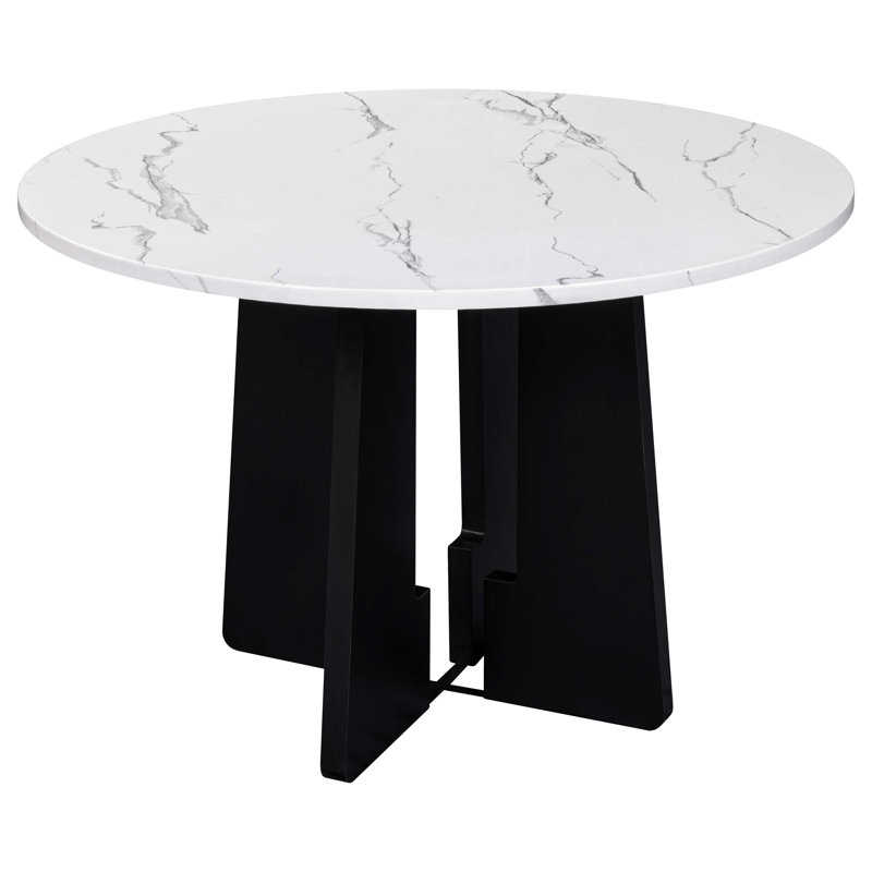 43-Inch Round Faux Marble Dining Table for 4, Mid-Century Modern Design for Home and Cafes, Black/White