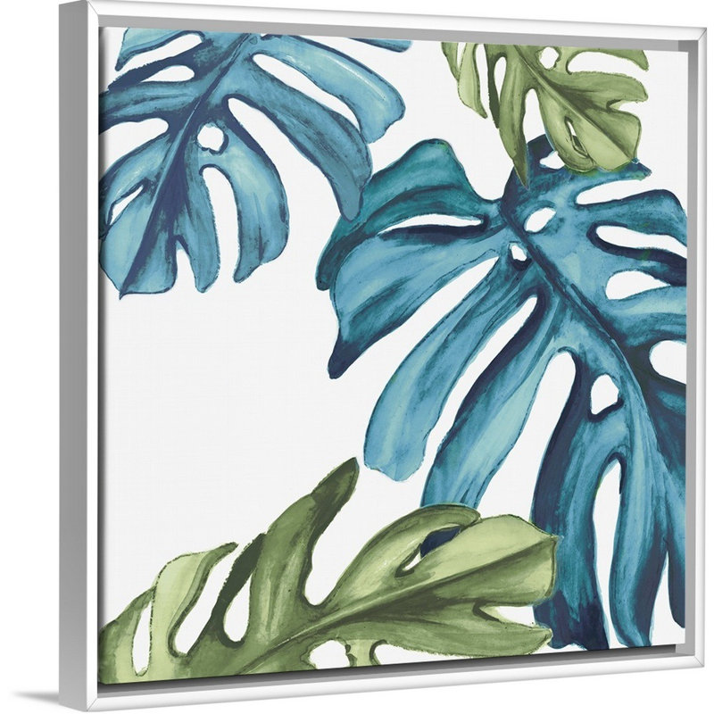 «Palm Leaves I» par Eva Watts - reproduction d'art sur toile, H 14 po x l 14 po x P 1,75 po, Cadre blanc