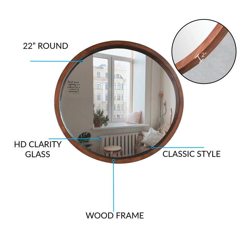 Wood Flat Wall Mirror, 193.55 cm H x 193.55 cm W, Walnut