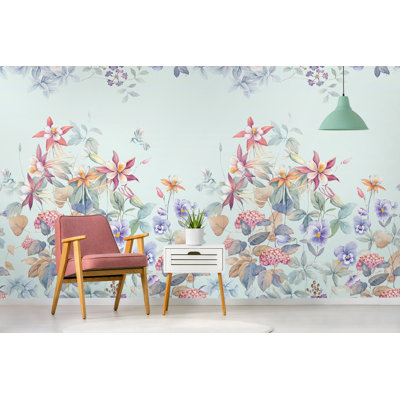 Papier peint amovible Fleurs de printemps colorées, lys et hortensias