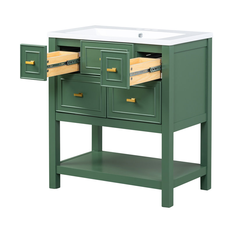 Ensemble de meuble-lavabo autoportant 30 po avec 5 tiroirs 30 po, Vert