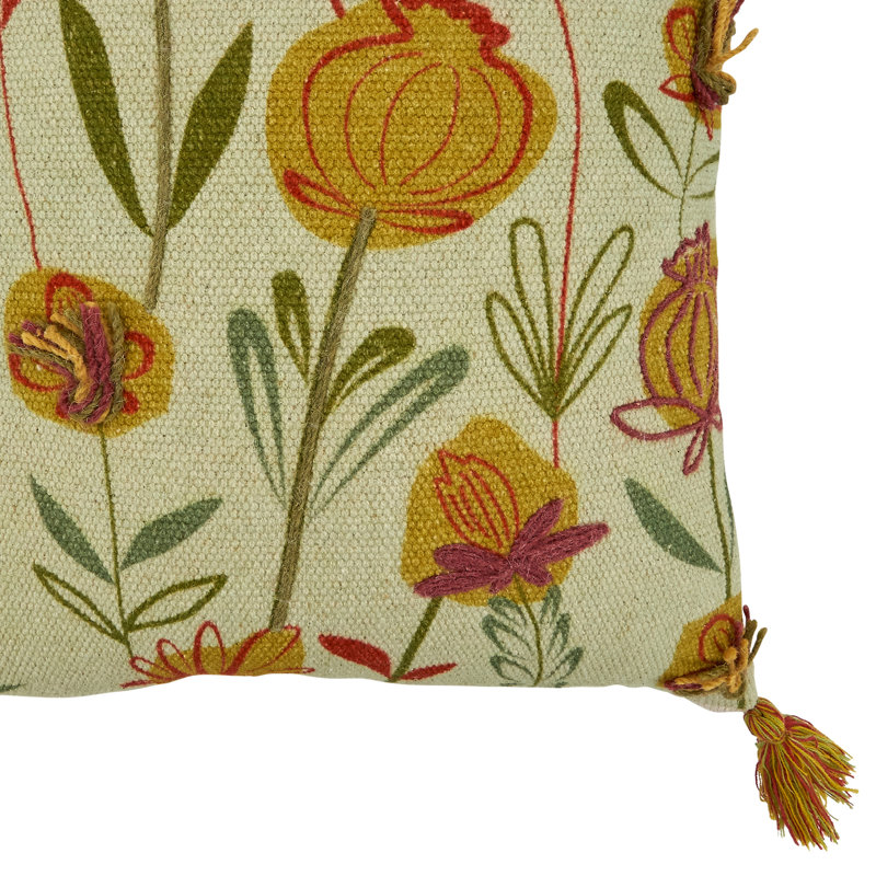 20'' Square Green Embroidered Cotton Throw Pillow