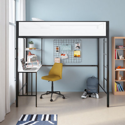 Lit mezzanine simple avec bureau et tablettes
