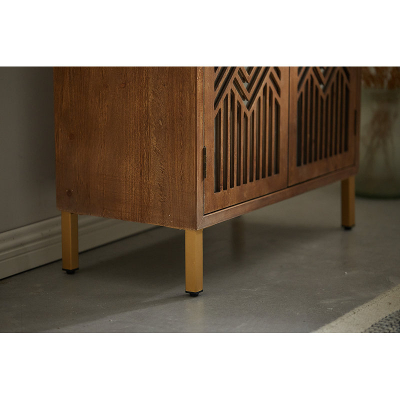  2 Door Modern Accent Cabinet Mirror Front Storage Sideboard, Metal, Wood