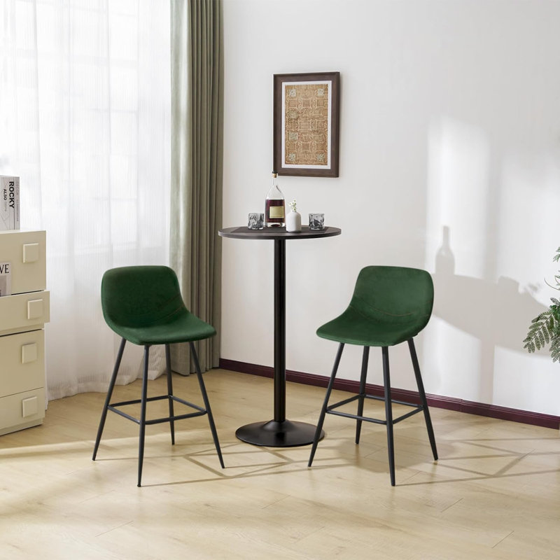 Eagar Upholstered Counter Stool with Metal Frame, Dark green