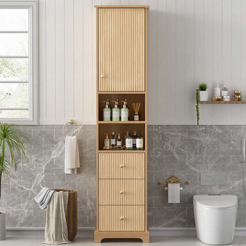 Armoire de salle de bain autoportante de 67,7 po de hauteur avec 1 porte, tablette réglable, 3 tiroirs, rangement ouvert