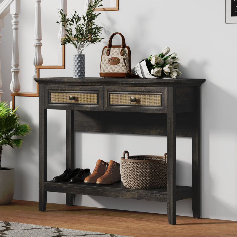 Baksi 39.3" Rattan Console Table, Gray