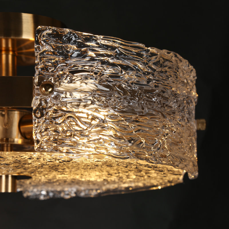 Modern Glam 16 in. Crystal Plating Brass 4-Light Semi-Flush Mount Light with Textured Glass Shades for Foyer, Bedroom