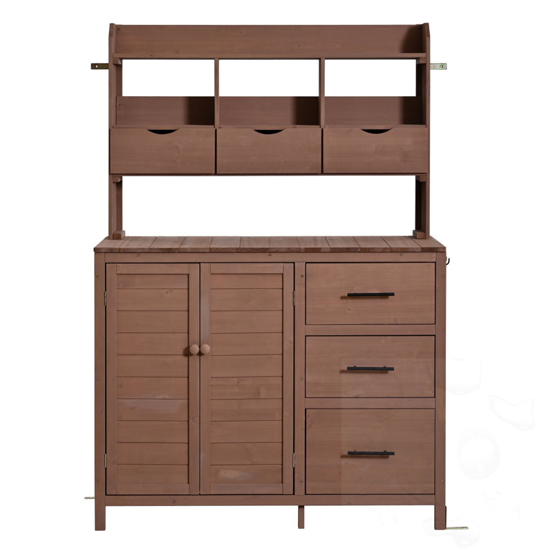 Banc de rempotage autoportant avec 6 tiroirs, armoire et crochet latéral, Brun