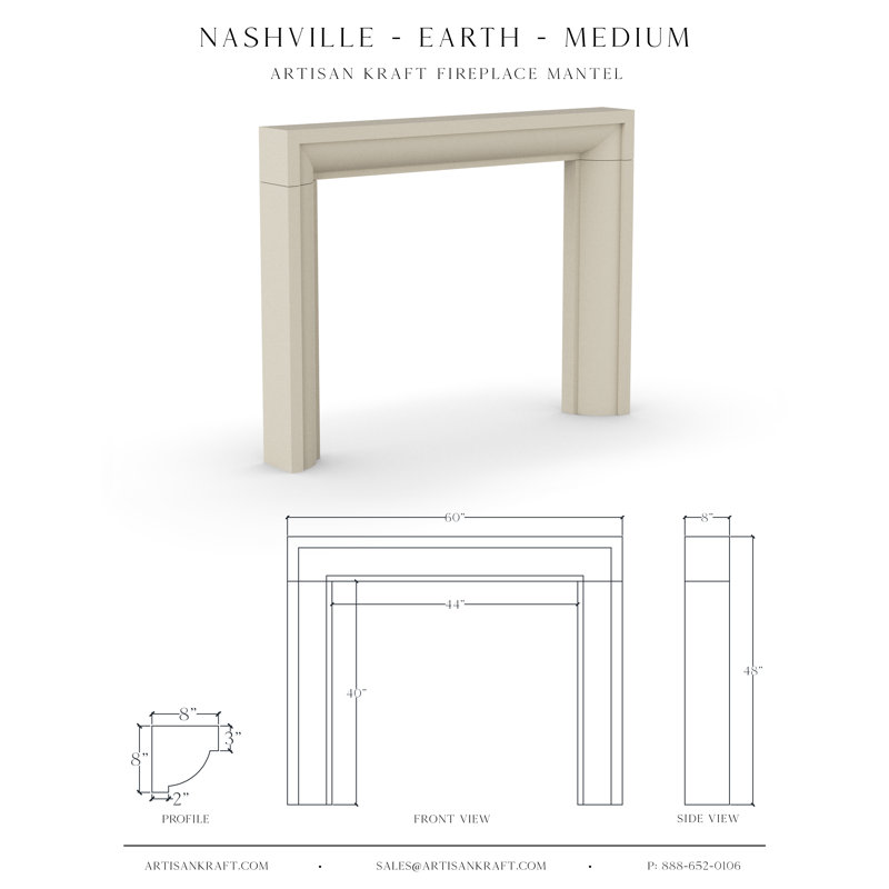 Foyer en pierre Nashville avec foyer standard, Terre, 7,5 po x 65 po x 50 po