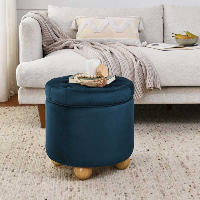 Repose-pieds rond avec rangement, repose-pieds rond en lin multifonctionnel, couvercle pouvant être retourné comme plateau de table, avec espace de rangement