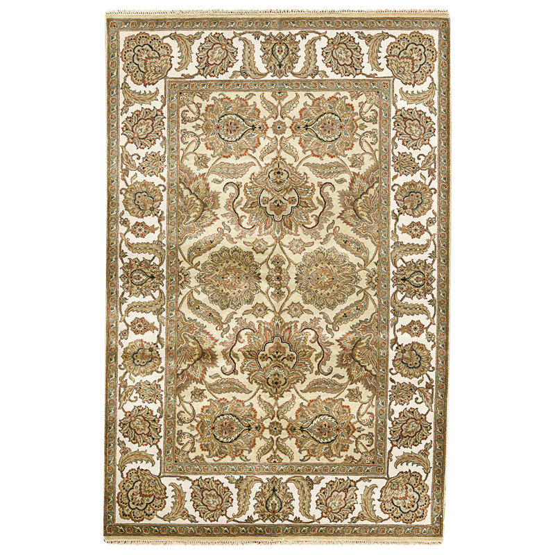 Hand Knotted Wool Area Rug in Gold And Ivory
