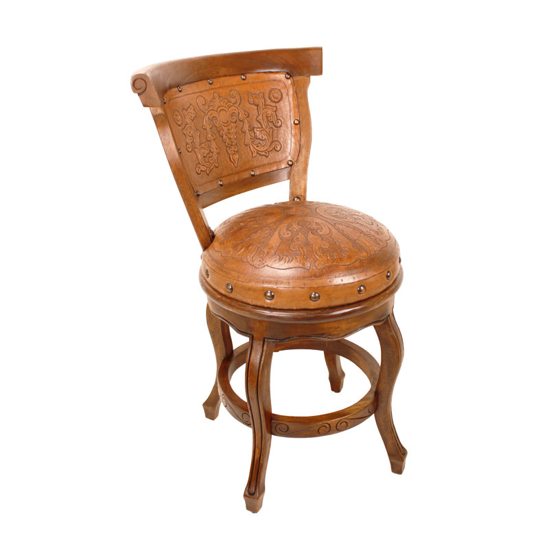 Olivos Swivel Upholstered Counter Stool with Solid Wood Frame, Rustic, Bar Stool (30" Seat Height)