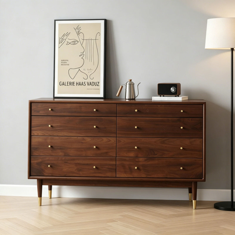 Simple multi-drawer storage solid wood sideboard, 31.49" H x 55.11" W x 15.74" D