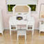 Bureau de coiffeuse avec miroir pivotant, tiroirs, armoires et tabouret