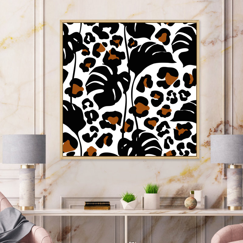 «Elegant Tropical Leaves And Leopard Camouflage», reproduction d'art sur toile à motifs, H 36 po x l 36 po x P 1 po
