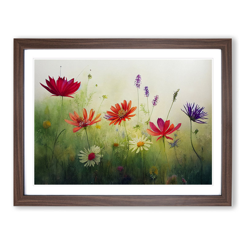 Expressive Wildflowers Floral 1 Piece Single Picture Frame Wall Art, 46cm H x 64cm W x 2cm D, Walnut