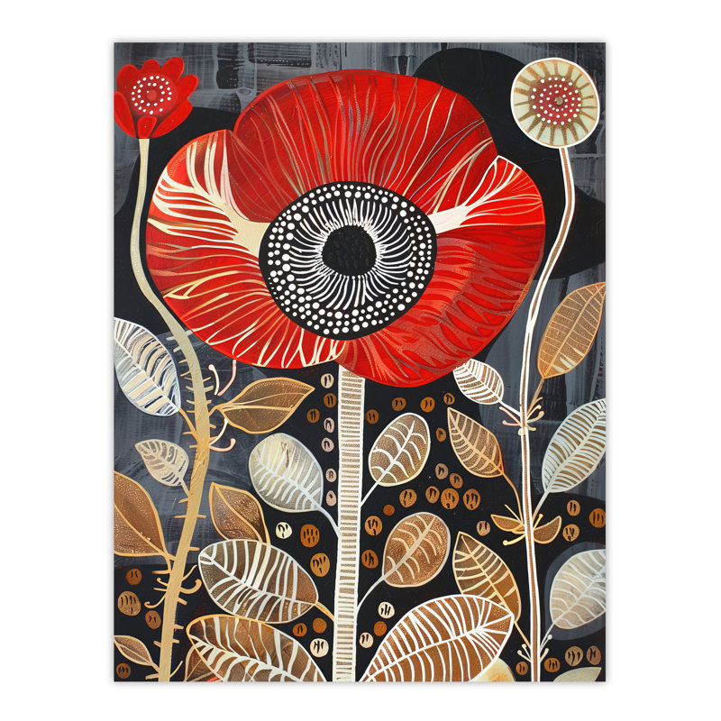 Poppy Flower Red Modern Folk Art Wall Art Print