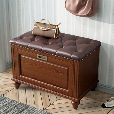 Banc rembourré en bois massif noyer