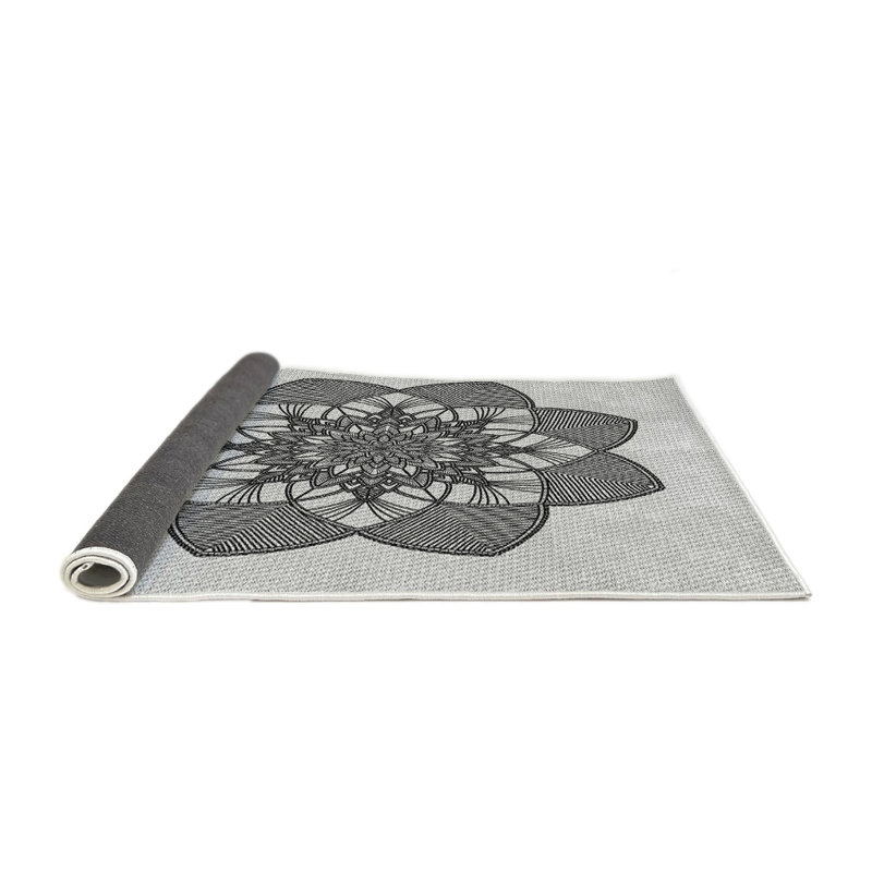 Laine tissée à la main orientale/florale en laine et polyester noir/brun Tapis décoratif, Carré 6 pi