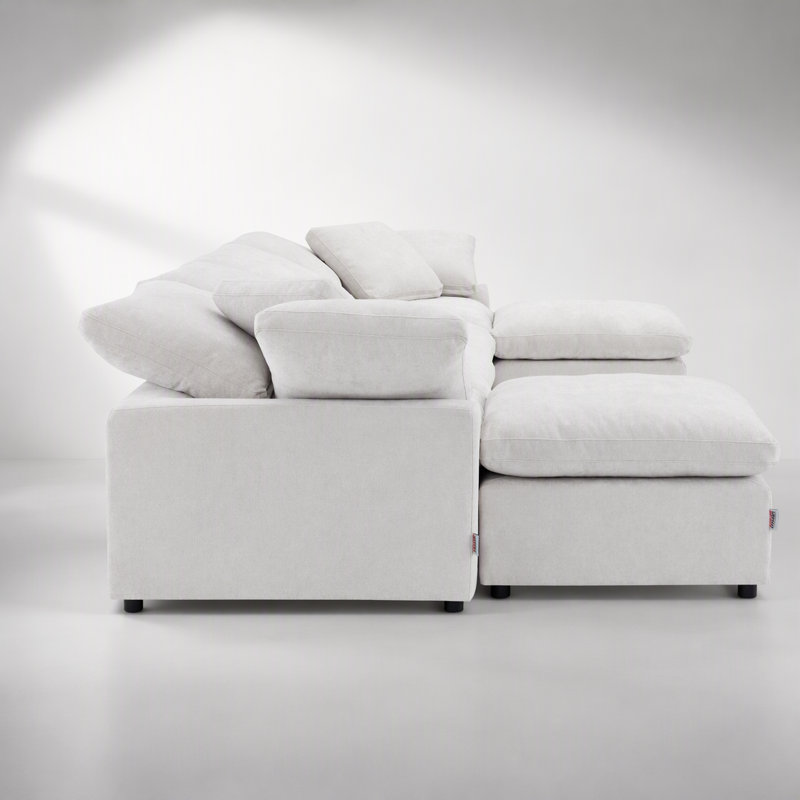 Canapé d'angle modulaire 6 pièces en lin ivoire avec pouf, H 23 po x l 82 po x P 166 po