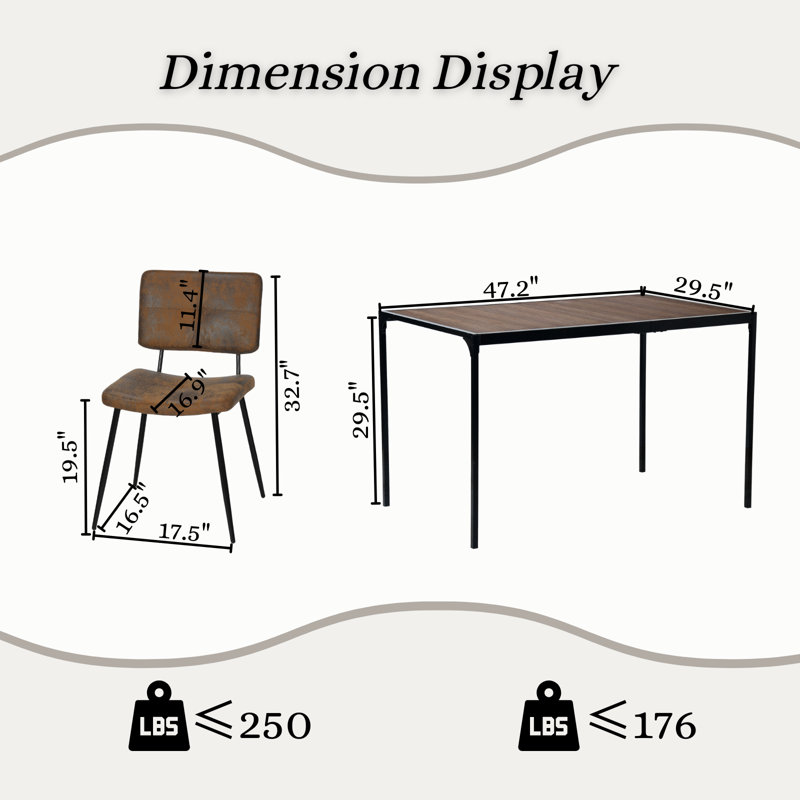 Hararat Modern 5-Piece Dining Set Rectangular Table Upholstered Chairs Industrial Style for Small Spaces Dining Room