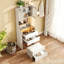 Table de coiffeuse 3-en-1 avec miroir à DEL et tabouret de rangement, coiffeuse de maquillage à dessus rabattable avec lumières réglables, organisateur de cosmétiques à 5 espaces de rangement pour la chambre à coucher