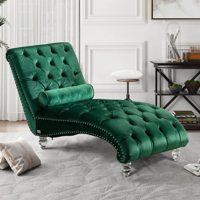 Chaise longue rembourrée en velours sans accoudoirs avec coussin lombaire et garniture cloutée de 29 po Danuta