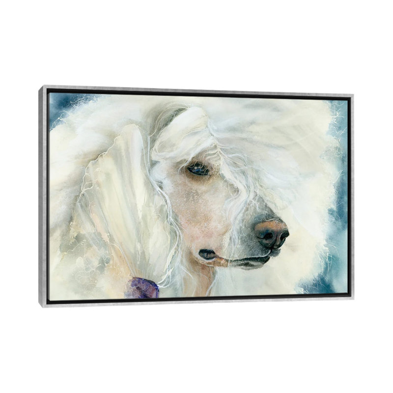 Continental chic - Caniche blanc, Encadrement argenté, H 32 po x l 48 po