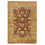 Hand Knotted Wool Oriental Area Rug in Red And Gold