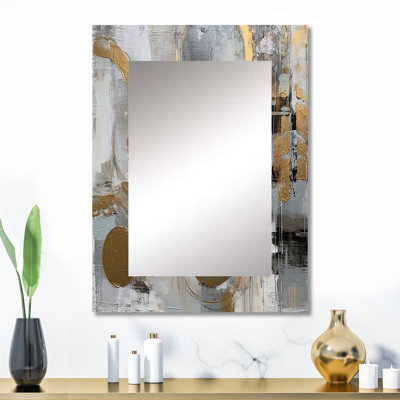 Or et gris Radical Simplicity II - miroir Mid-Century abstrait, miroir mural moderne et contemporain unique, impression d'art en métal