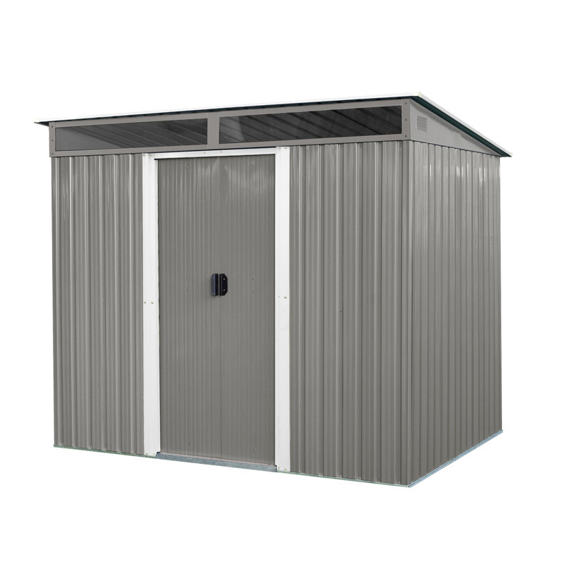 Remise de rangement extérieure en métal 8 pi x 6 pi avec portes coulissantes verrouillables, gris