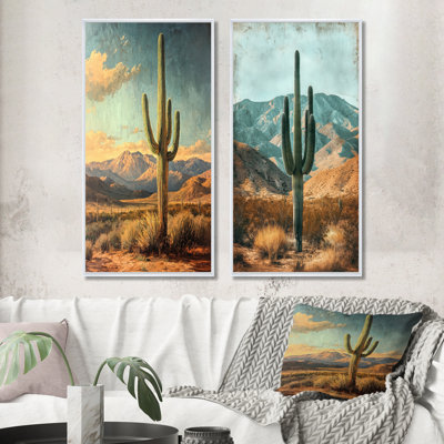 Cactus et les Collines du Désert I - Art sur toile floral, collection 2 panneaux