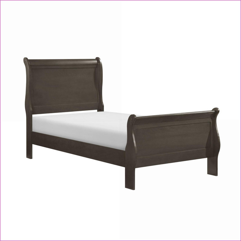Structure de lit simple simple de style Louis Philippe - Placage Okume & amp; Mobilier de chambre en bois teinté gris