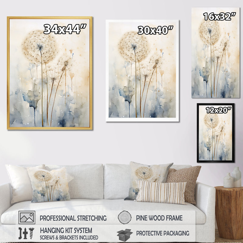 Dandelion Charm In Winter VI, reproduction d'art sur toile, H 32 po x l 16 po x P 1 po, Cadre flottant noir