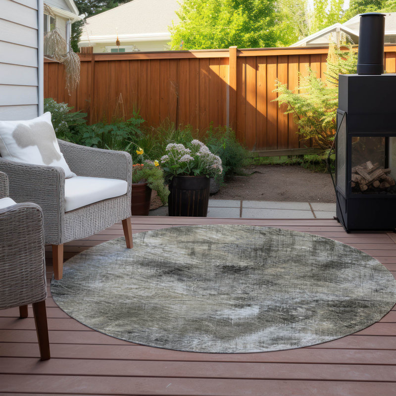 Ayannah Washable Abstract Indoor / Outdoor Rug, Round 8'