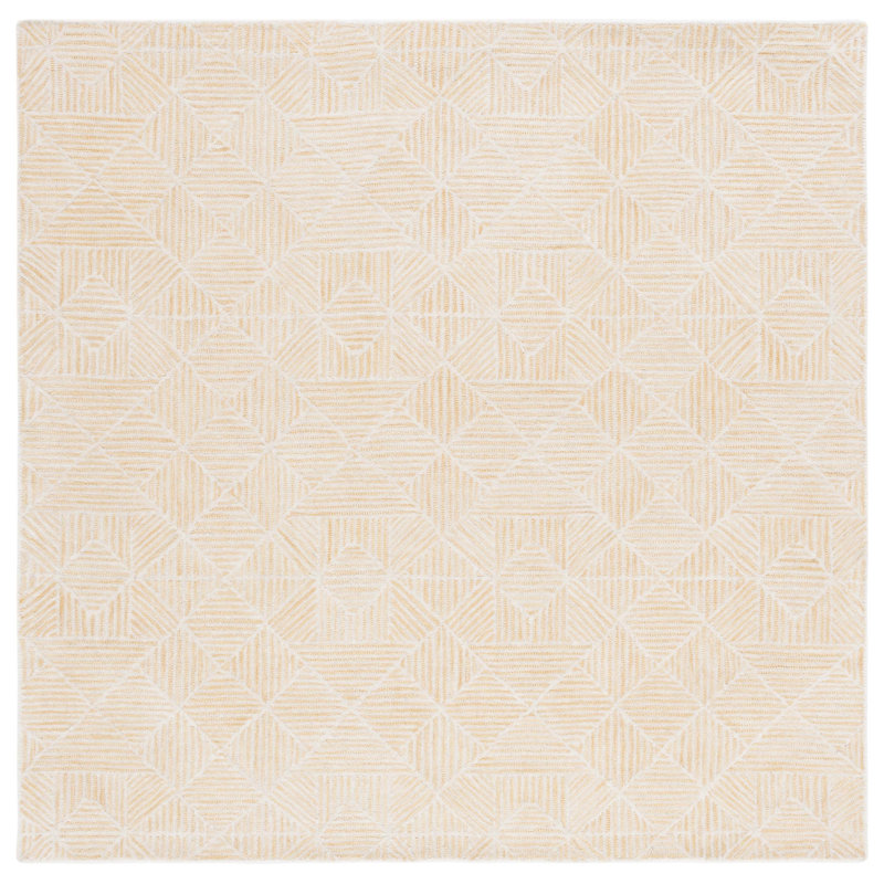 Handmade Gold and Ivory Abstract Wool Square Rug - 6'