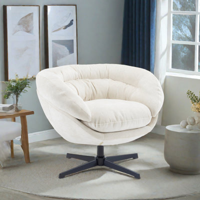 Fauteuil pivotant en chenille beige à 360 degrés pour décor contemporain avec décor et bureau