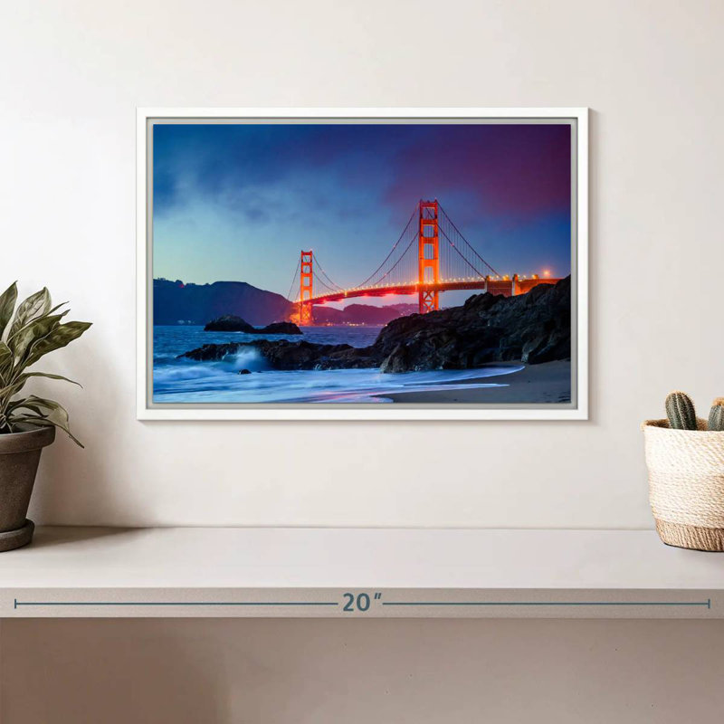 Baker Beach et le Golden Gate, Cadre flottant blanc, 13 po x 9 po